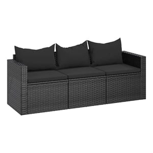 Afuera Living 3-Seater Poly Rattan Patio Sofa With Cushions in Black/Black Frame