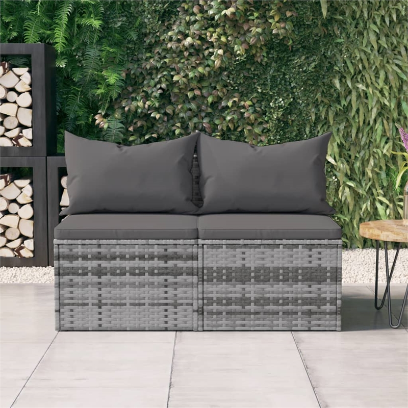 Afuera Living Medium PE Rattan & Powder-Coated Steel Garden Middle Sofa in Gray