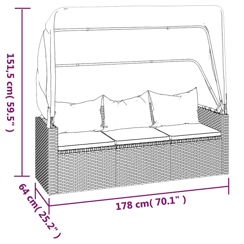 Afuera Living 3-Seater PE Rattan Garden Sofa Foldable in Gray