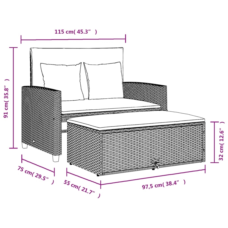 Afuera Living Rattan & Powder-Coated Steel Garden Sofa With Polyester in Black