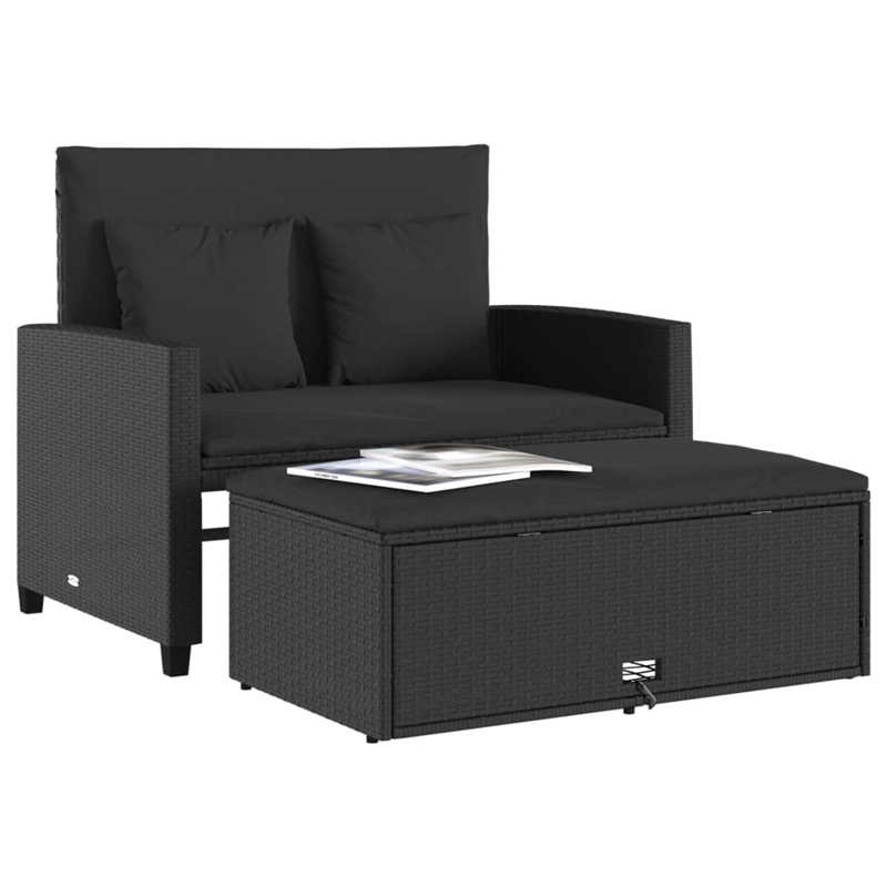 Afuera Living Rattan & Powder-Coated Steel Garden Sofa With Polyester in Black