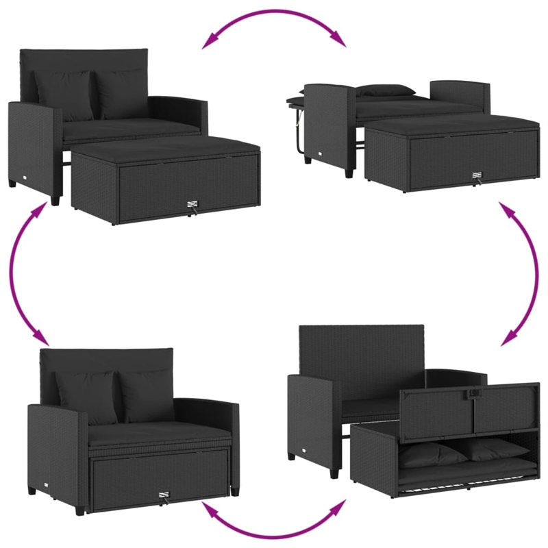 Afuera Living Rattan & Powder-Coated Steel Garden Sofa With Polyester in Black