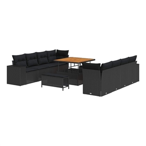 Afuera Living 11 Piece Poly Rattan Garden Sofa Set With Cushions in Black