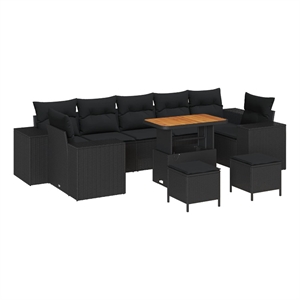 Afuera Living 10 Piece Garden Sofa Set With Cushions And Storage in Black