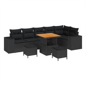 Afuera Living 9 Piece Poly Rattan Garden Sofa Set With Cushions in Black