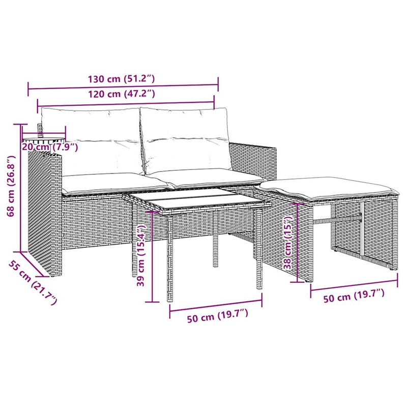 Afuera Living 2-Seater PE Rattan Patio Sofa Set With Adjustable Feet in Gray