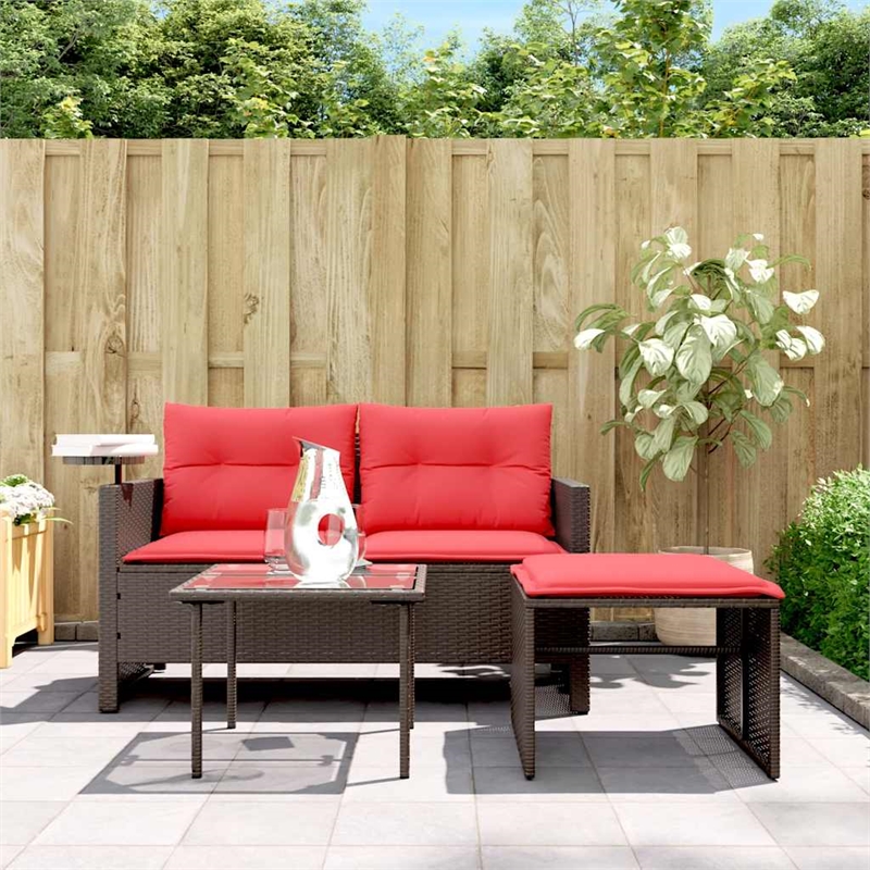 Afuera Living 2-Seater Poly Rattan Patio Sofa Set With Adjustable Feet in Brown