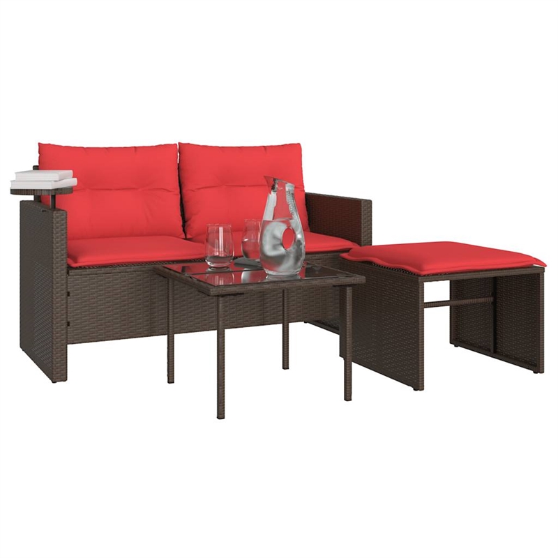 Afuera Living 2-Seater Poly Rattan Patio Sofa Set With Adjustable Feet in Brown