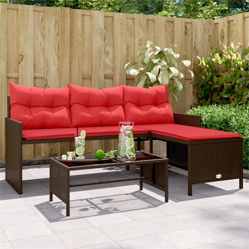 Afuera Living Contemporary Rattan Garden Sofa in Brown And Red