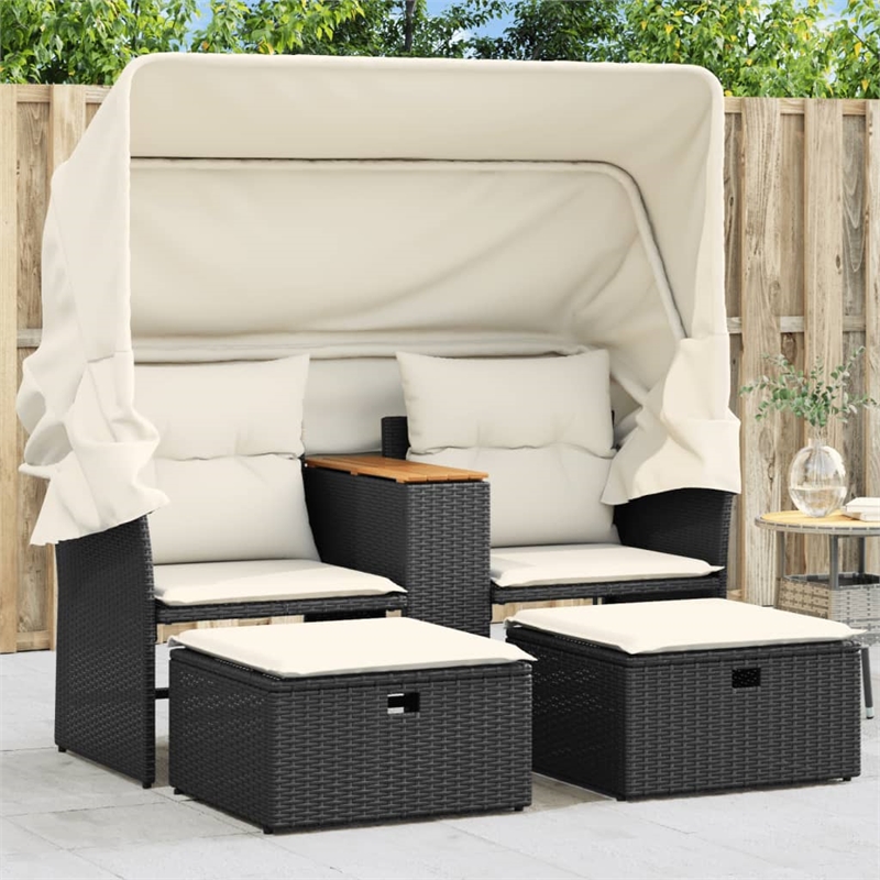 Afuera Living Contemporary Poly Rattan Garden Sofa in Black And Cream