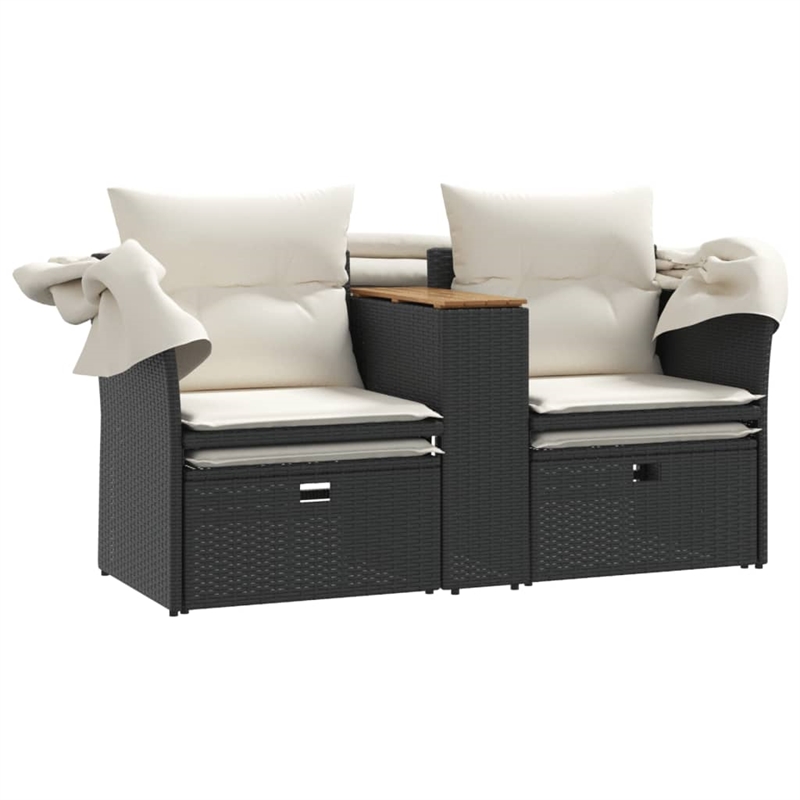 Afuera Living Contemporary Poly Rattan Garden Sofa in Black And Cream