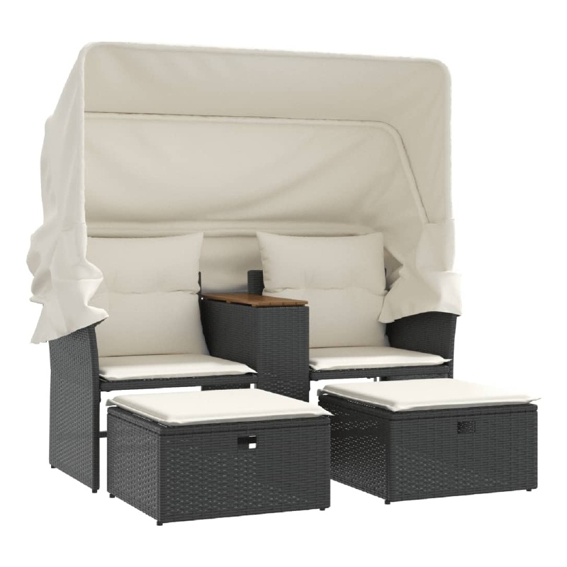 Afuera Living Contemporary Poly Rattan Garden Sofa in Black And Cream
