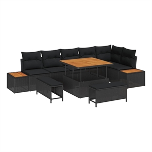 Afuera Living 9 Piece Poly Rattan Garden Sofa Set With Cushions in Black