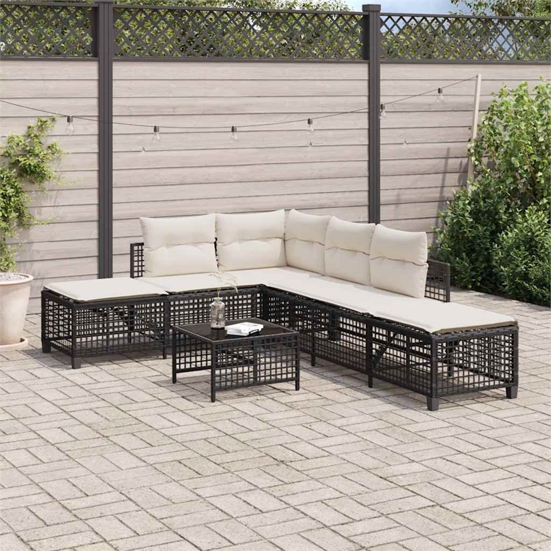 Afuera Living Contemporary Synthetic Poly Rattan Garden Sofa Set in Black