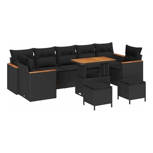 Afuera Living 10 Piece Poly Rattan Garden Sofa Set With Cushions in Black