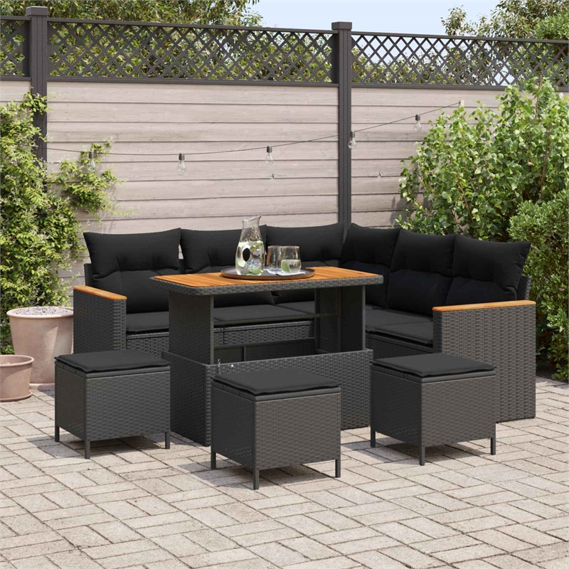 Afuera Living Poly Rattan Garden Sofa Set With Cushions And Storage in Black