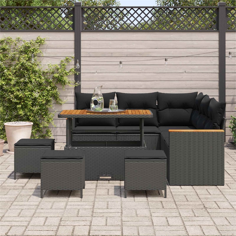 Afuera Living Poly Rattan Garden Sofa Set With Cushions And Storage in Black