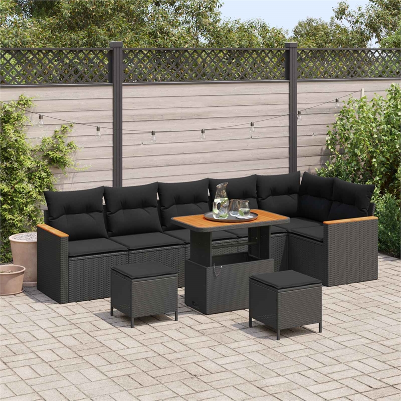 Afuera Living Poly Rattan Garden Sofa Set With Cushions And Storage in Black