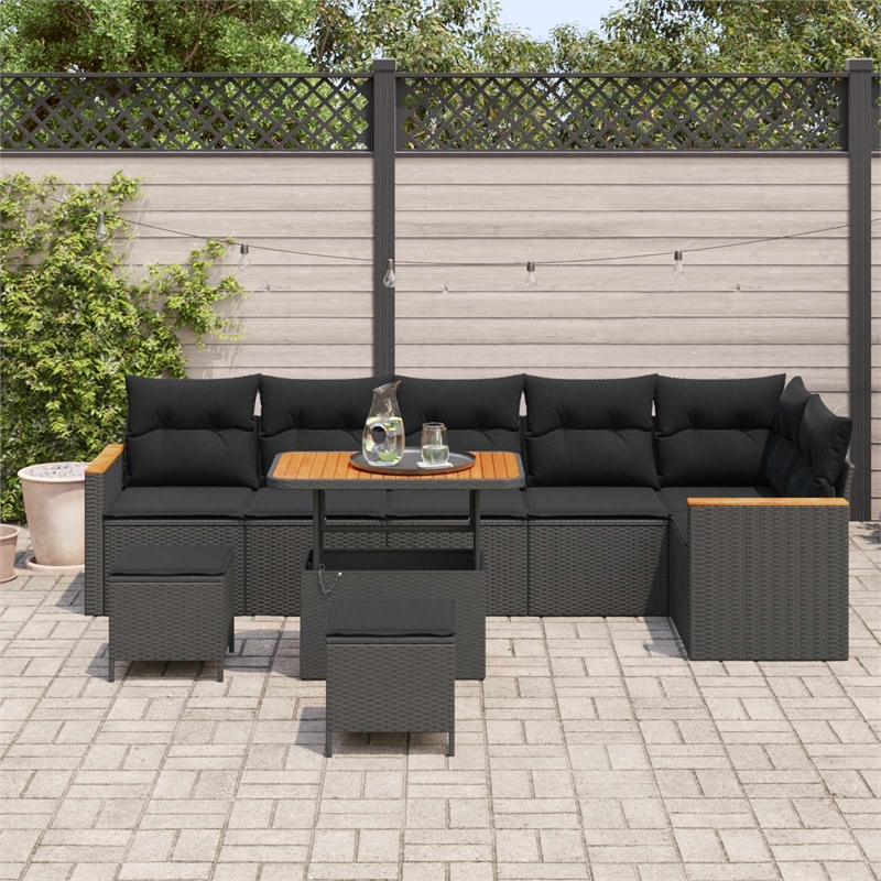 Afuera Living Poly Rattan Garden Sofa Set With Cushions And Storage in Black