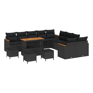 Afuera Living 14 Piece Poly Rattan Garden Sofa Set With Cushions in Black