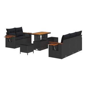 Afuera Living 10 Piece Poly Rattan Garden Sofa Set With Cushions in Black