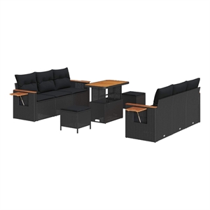 Afuera Living 11 Piece Poly Rattan Garden Sofa Set With Cushions in Black