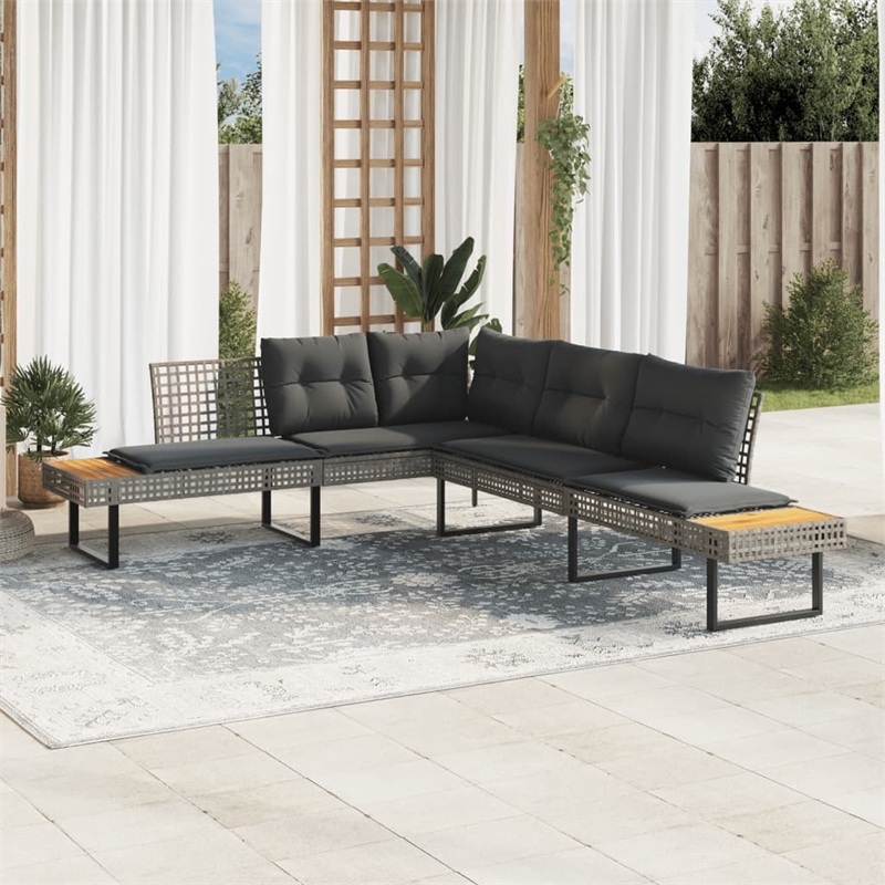Afuera Living L-Shaped Poly Rattan Garden Sofa With Removable Covers in Gray