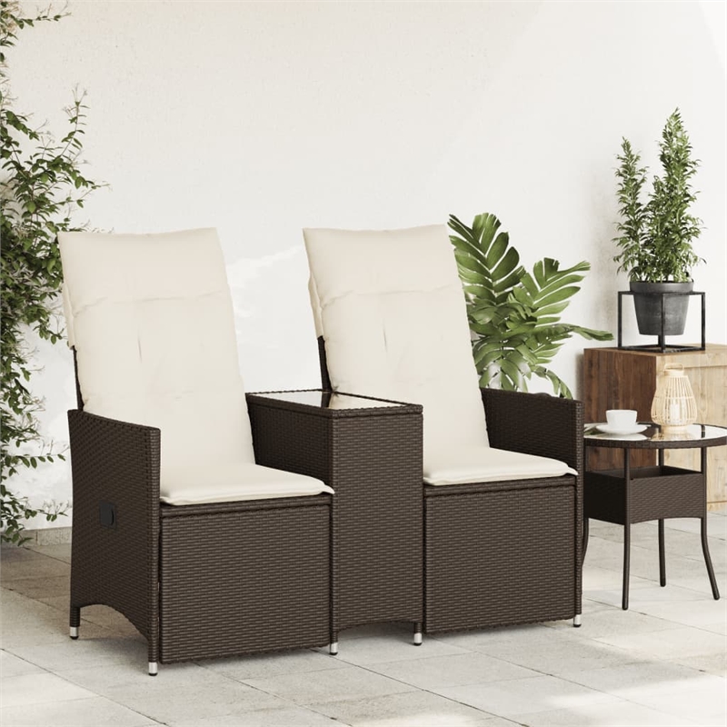 Afuera Living Contemporary Rattan Reclining Garden Sofa in Brown
