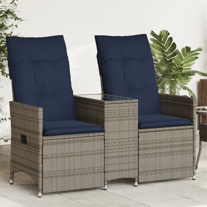 Afuera Living 2-Seater Rattan Reclining Patio Sofa With Table in Navy Blue/Gray