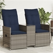 Afuera Living 2-Seater Rattan Reclining Patio Sofa With Table in Navy Blue/Gray