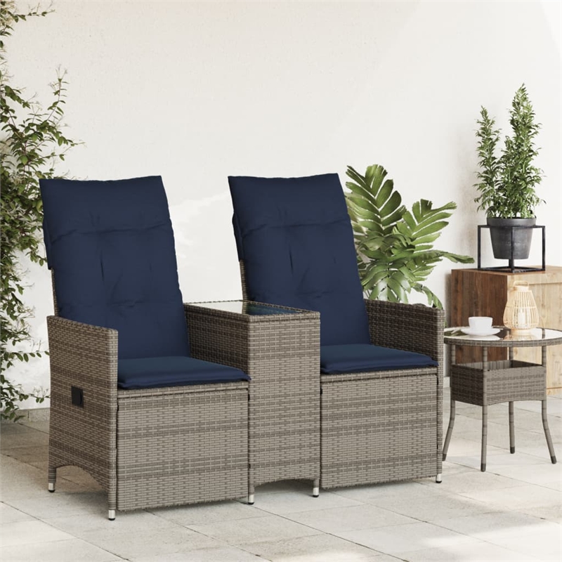 Afuera Living 2-Seater Rattan Reclining Patio Sofa With Table in Navy Blue/Gray