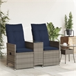 Afuera Living 2-Seater Rattan Reclining Patio Sofa With Table in Navy Blue/Gray