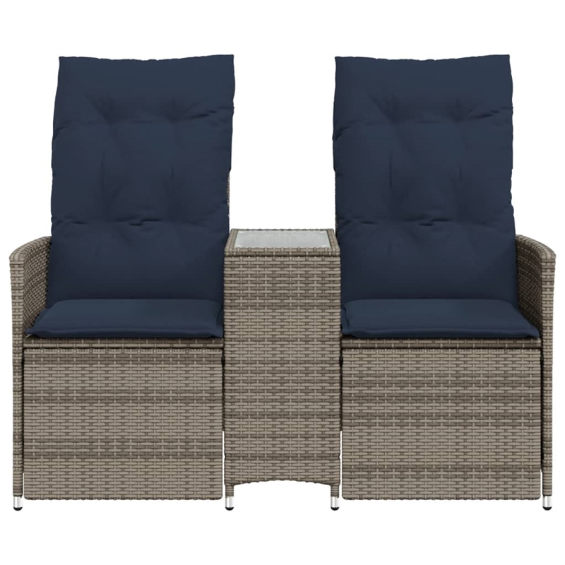 Afuera Living 2-Seater Rattan Reclining Patio Sofa With Table in Navy Blue/Gray
