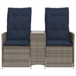 Afuera Living 2-Seater Rattan Reclining Patio Sofa With Table in Navy Blue/Gray