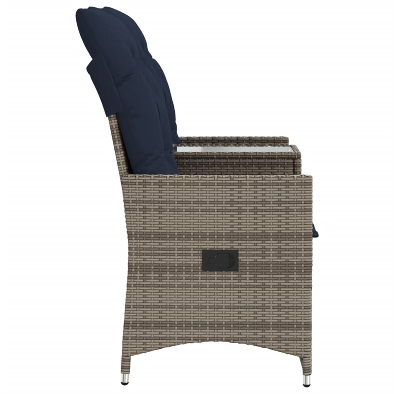 Afuera Living 2-Seater Rattan Reclining Patio Sofa With Table in Navy Blue/Gray