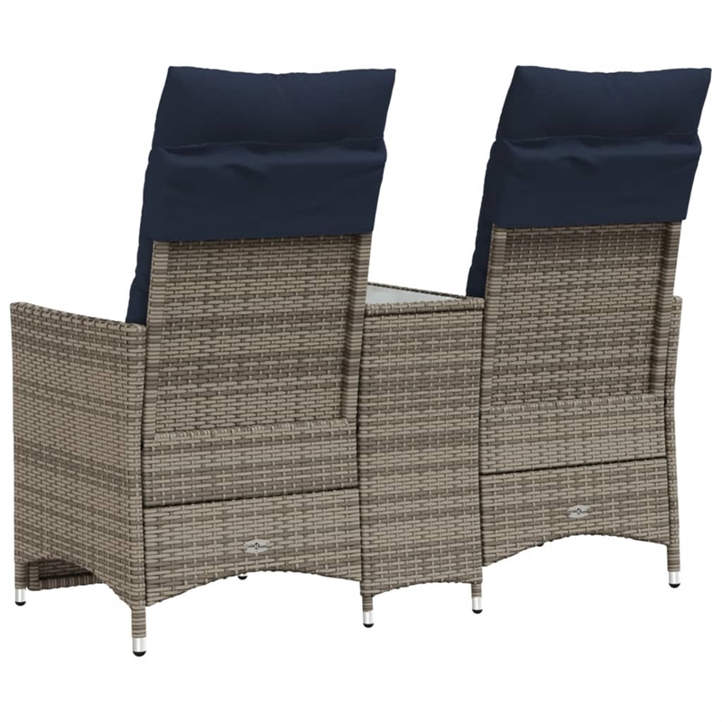 Afuera Living 2-Seater Rattan Reclining Patio Sofa With Table in Navy Blue/Gray