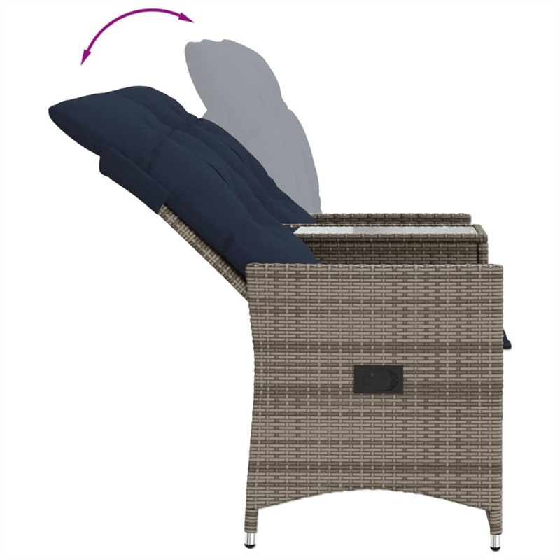 Afuera Living 2-Seater Rattan Reclining Patio Sofa With Table in Navy Blue/Gray