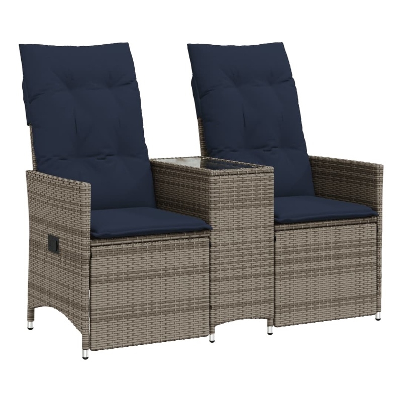 Afuera Living 2-Seater Rattan Reclining Patio Sofa With Table in Navy Blue/Gray