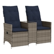 Afuera Living 2-Seater Rattan Reclining Patio Sofa With Table in Navy Blue/Gray