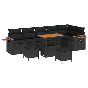 Afuera Living 11 Piece Poly Rattan Garden Sofa Set With Cushions in Black