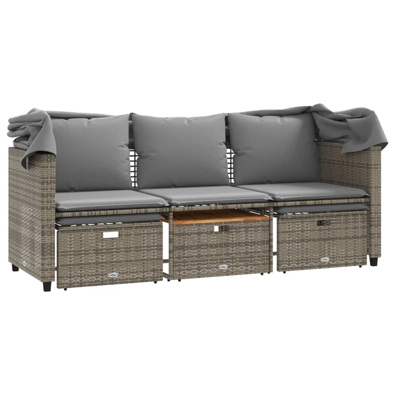 Afuera Living 3-Seater PE Rattan Garden Sofa Retractable Outdoor Design in Gray
