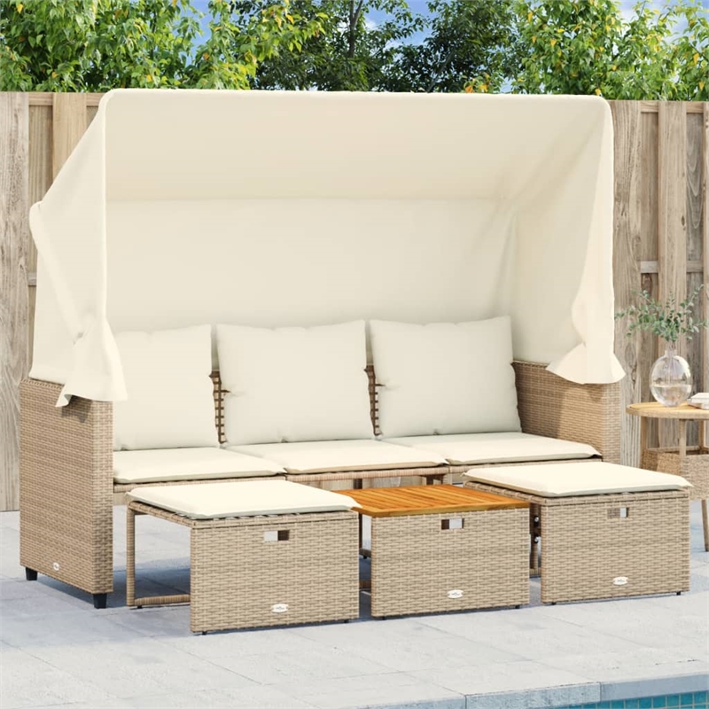 Afuera Living Contemporary Synthetic Poly Rattan Garden Sofa in Beige
