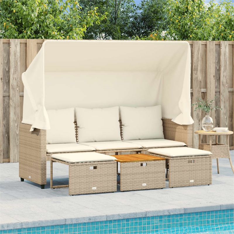 Afuera Living Contemporary Synthetic Poly Rattan Garden Sofa in Beige