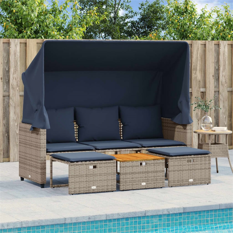 Afuera Living 3-Seater PE Rattan Patio Sofa With Retractable Canopy in Gray