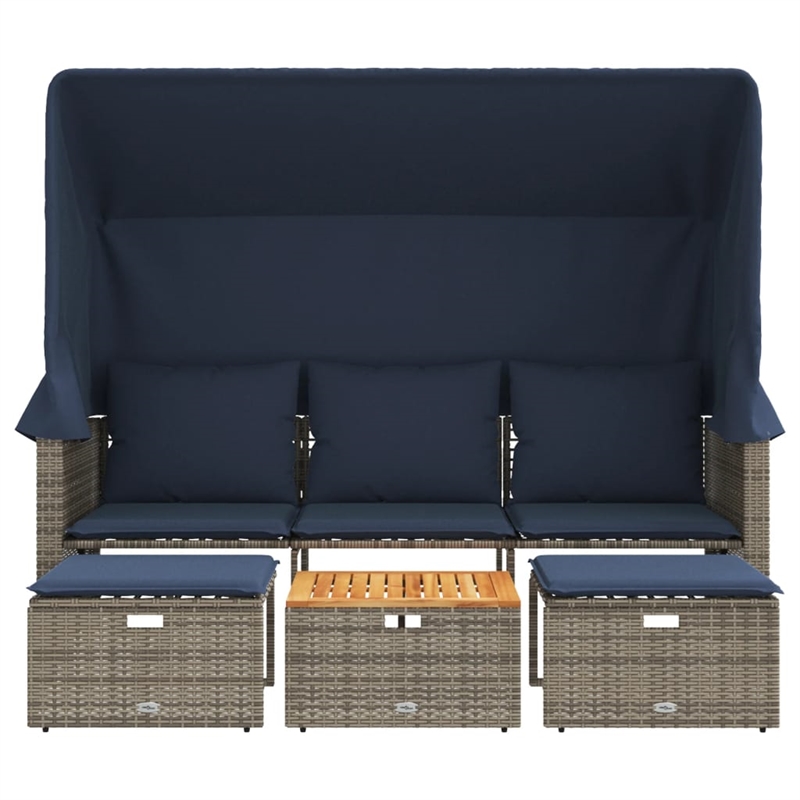 Afuera Living 3-Seater PE Rattan Patio Sofa With Retractable Canopy in Gray