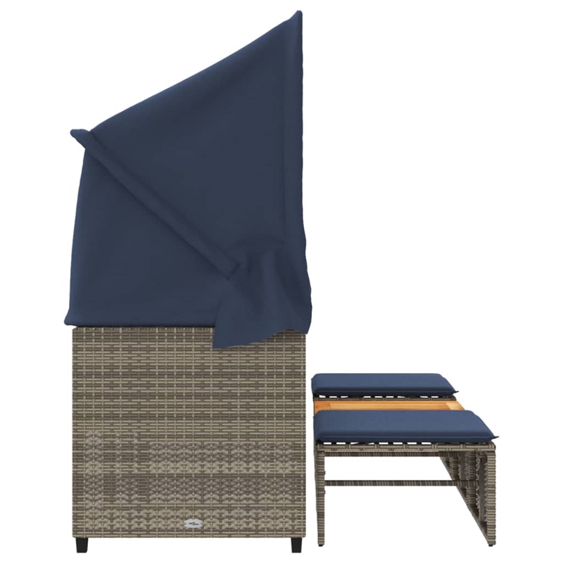 Afuera Living 3-Seater PE Rattan Patio Sofa With Retractable Canopy in Gray