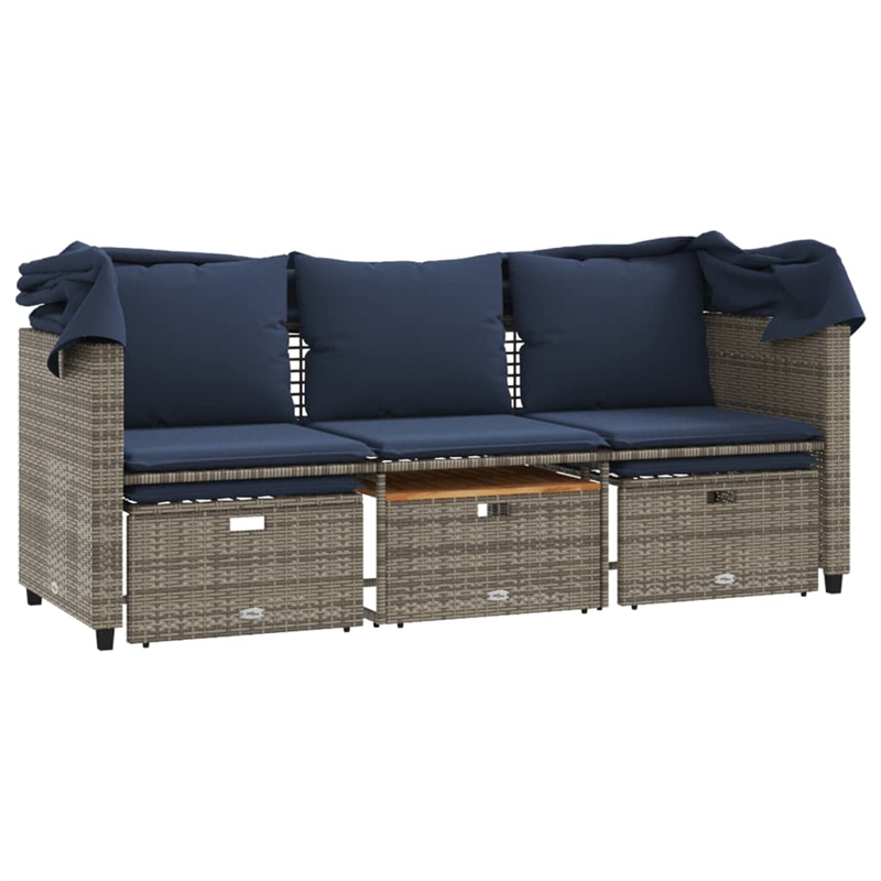 Afuera Living 3-Seater PE Rattan Patio Sofa With Retractable Canopy in Gray
