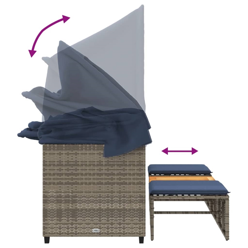 Afuera Living 3-Seater PE Rattan Patio Sofa With Retractable Canopy in Gray