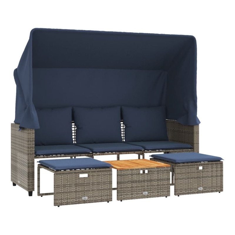 Afuera Living 3-Seater PE Rattan Patio Sofa With Retractable Canopy in Gray