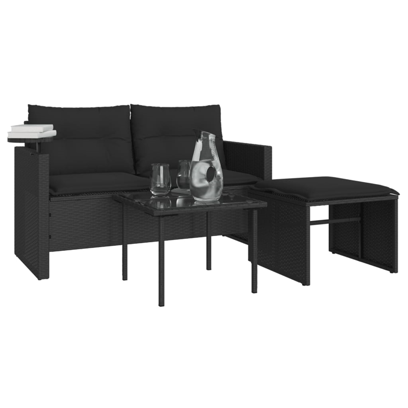 Afuera Living Rattan Powder-Coated Steel & Glass Garden Sofa Set in Black
